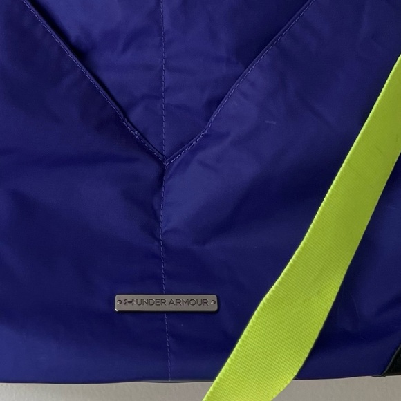 VTG UA Hobo Bag Purse Cobalt Blue Gold Neon Yellow Gym Travel Tote Under Armour - Picture 16 of 17